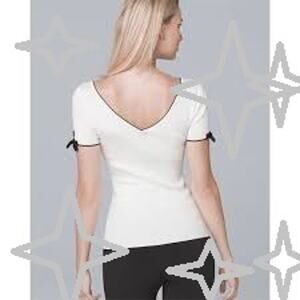 WHBM  | XS | KniT Top Short Sleeve Sweater Bow Detail Back V Womens Blouse
